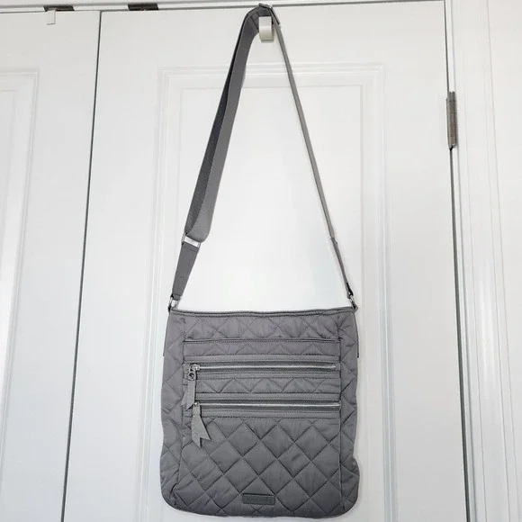 Vera Bradley Crossbody Bag Quilted Triple Zip Gray Shoulder Purse - Picture 1 of 11